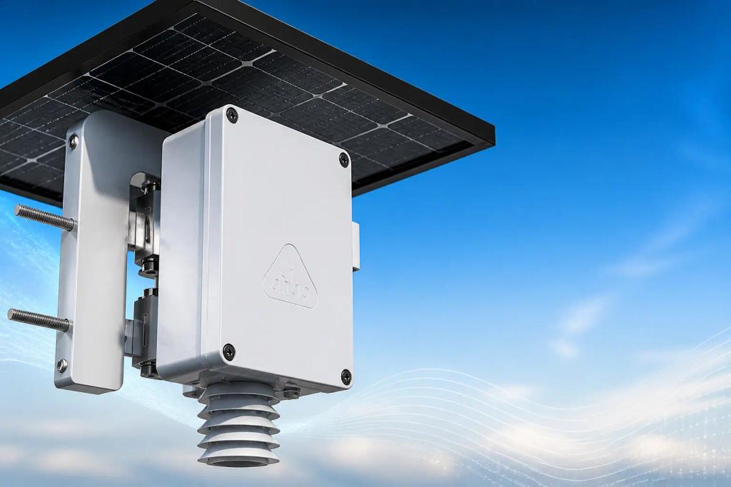 Beacon hardware device render mounted under a solar panel